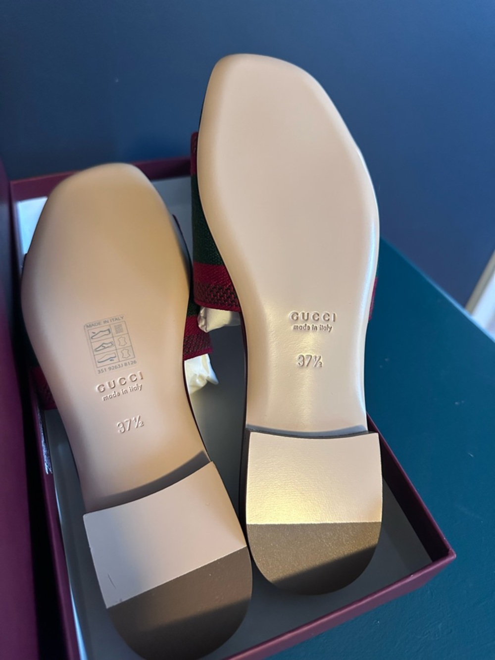 Gucci Burgundy Slides with Red and Green Web Stripe - Picture 2 of 13